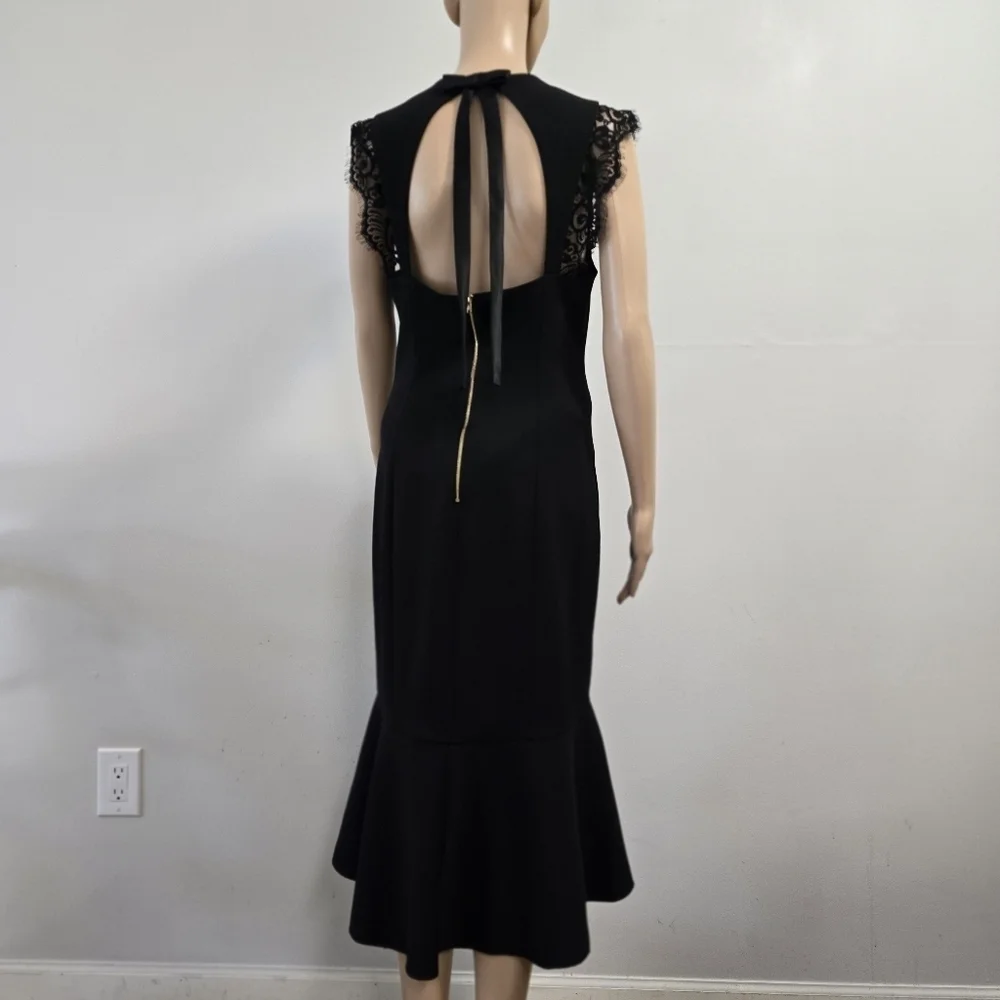 Laura Elegant Black Lace Trim Dress Size 10 Bow And Lace Embellishment - Picture 8 of 10